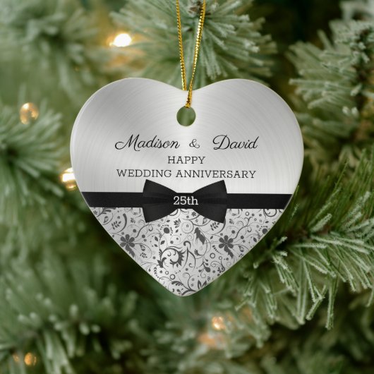 Gray Damask Wedding Jubileum Keramisch Ornament (Boom)