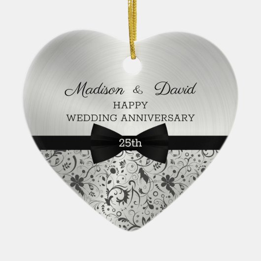 Gray Damask Wedding Jubileum Keramisch Ornament (Voorkant)