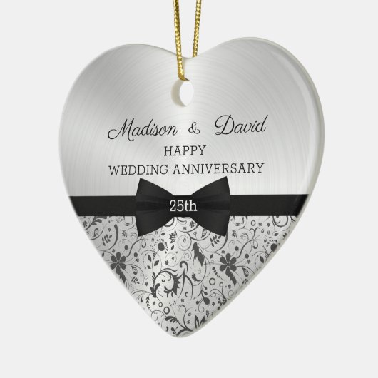 Gray Damask Wedding Jubileum Keramisch Ornament (Links)
