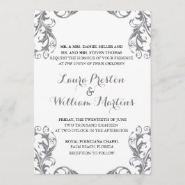 Gray Damask Wedding Uitnodiging
