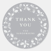 Gray Dank je voor Kerstmis Holly Wreath Ronde Sticker (Voorkant)