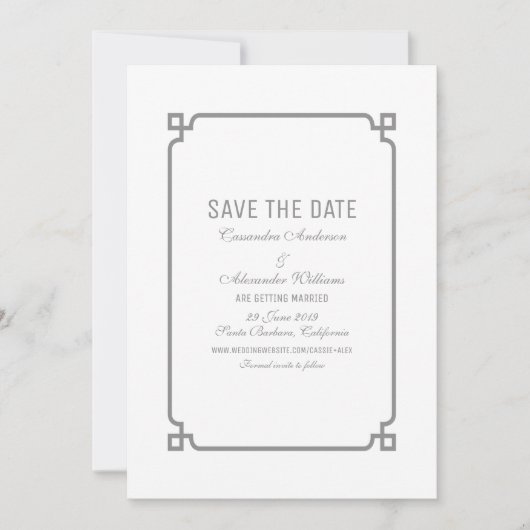 Gray Deco Chic sparen de Datum uitnodigen Kaart (Voorkant)