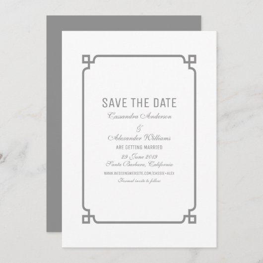 Gray Deco Chic sparen de Datum uitnodigen Kaart (Voorkant / Achterkant)
