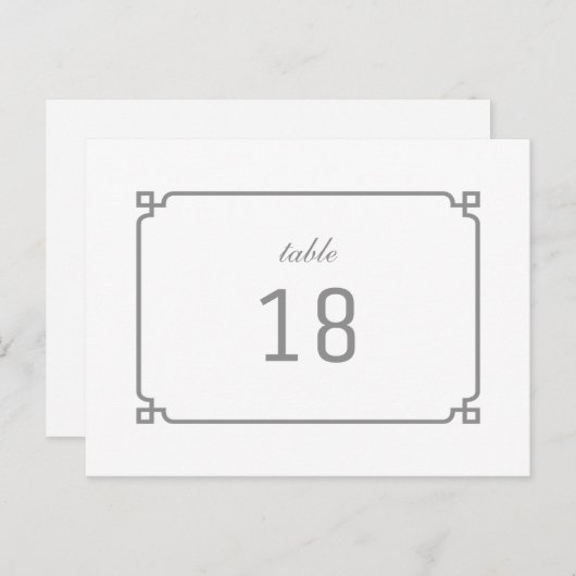 Gray Deco Chic Table Number Briefkaart (Voorkant / Achterkant)