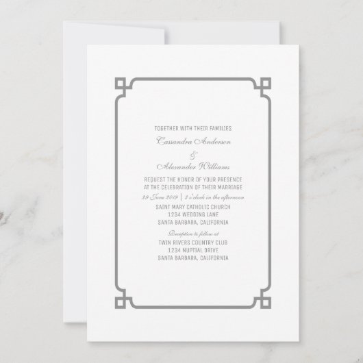 Gray Deco Chic Wedding Invite Kaart (Voorkant)