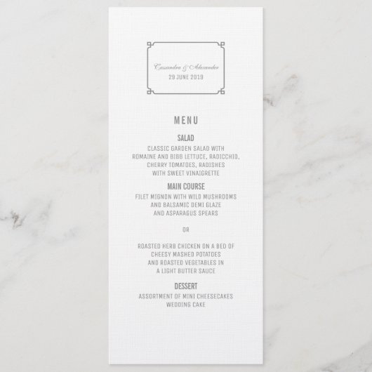 Gray Deco Chic Wedding Menu (Voorkant)