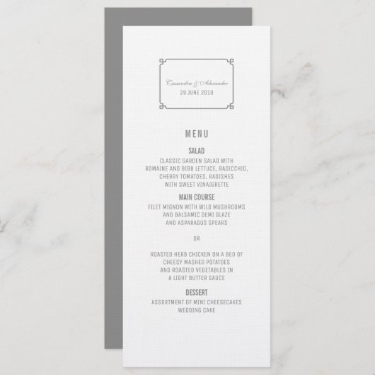Gray Deco Chic Wedding Menu (Voorkant / Achterkant)