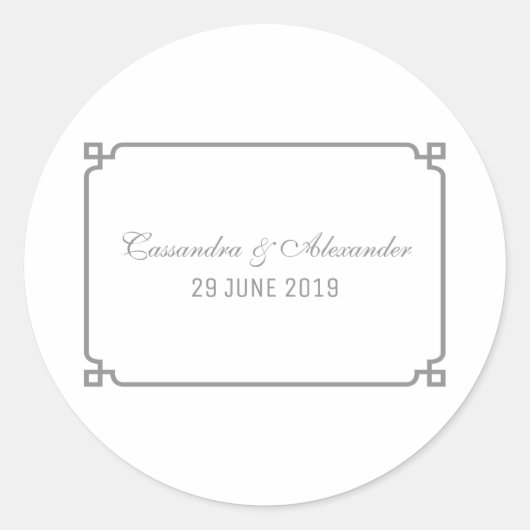 Gray Deco Chic Wedding Ronde Sticker (Voorkant)