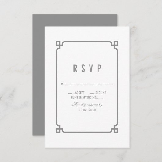 Gray Deco Chic Wedding RSVP (Voorkant / Achterkant)