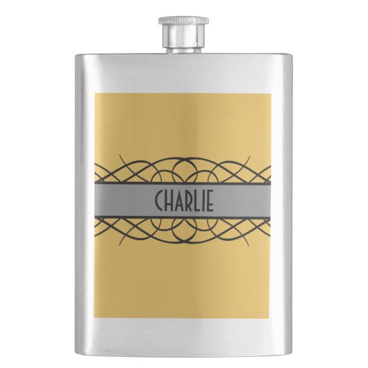 Gray Deco Flourish Flask Heupfles (Voorkant)