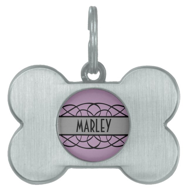 Gray Deco Flourish Huisdieren Naamplaatje (voorkant)