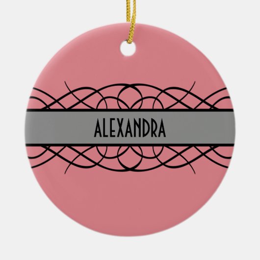 Gray Deco Flourish Keramisch Ornament (Voorkant)