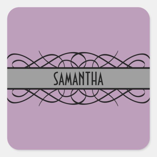 Gray Deco Flourish Vierkante Sticker (Voorkant)
