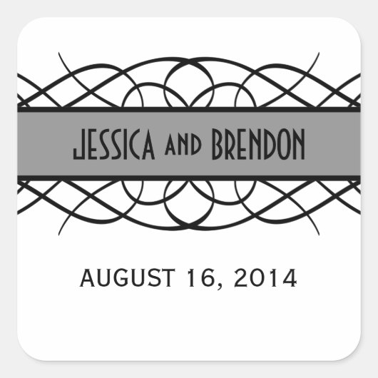 Gray Deco Flourish Wedding Stickers (Voorkant)