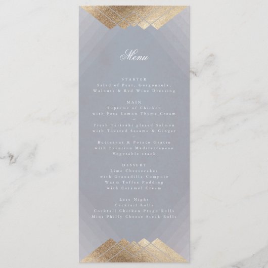 Gray Deco Geometric Gold Gatsby Wedding Menu (Voorkant)