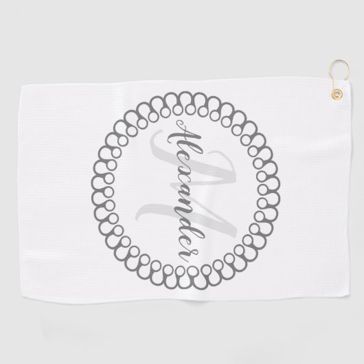 Gray Decorative Circle Monogram Golfhanddoek (Horizontaal)