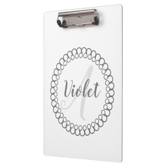 Gray Decorative Circle Monogram Klembord (Links)