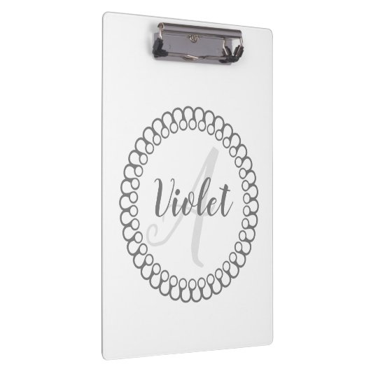 Gray Decorative Circle Monogram Klembord (Rechts)