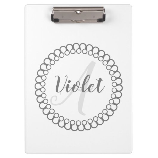Gray Decorative Circle Monogram Klembord (Voorkant)