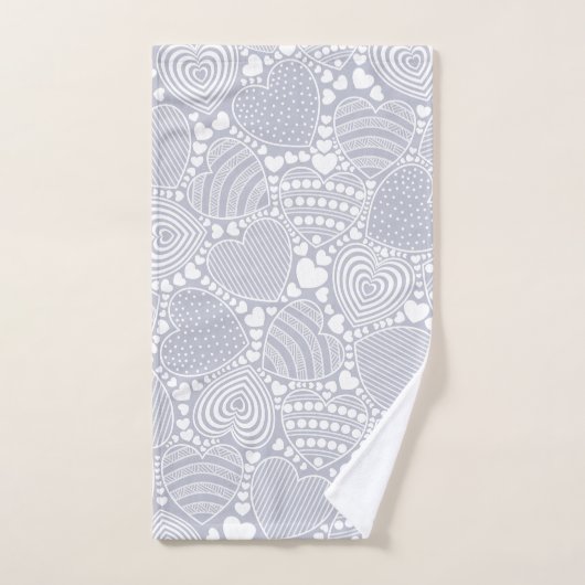 Gray Decorative Hearts Pattern Bad Handdoek (Handdoek)