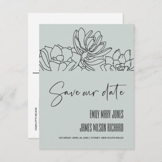 GRAY DESERT CACTI SUCCULENT SKETCH BEWAREN DE DATU AANKONDIGINGSKAART (Voorkant / Achterkant)