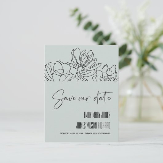 GRAY DESERT CACTI SUCCULENT SKETCH BEWAREN DE DATU AANKONDIGINGSKAART (Staand voorkant)