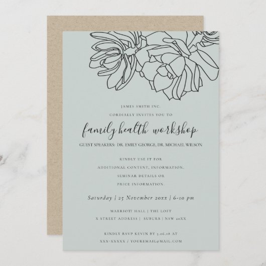 GRAY DESERT CACTI SUCCULENT SKETCH WORKSHOP EVEN KAART (Voorkant / Achterkant)