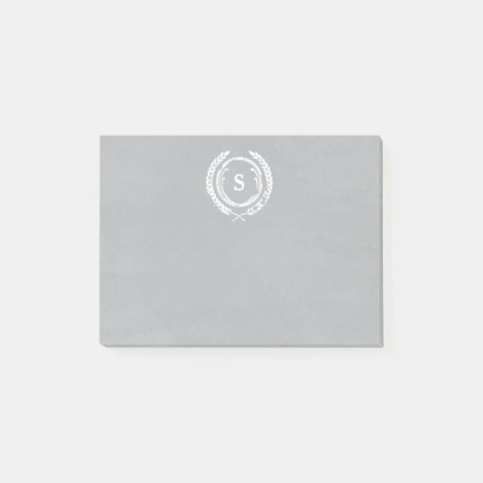 Gray Distress Laurel Monogram Post-it® Notes (Voorkant)