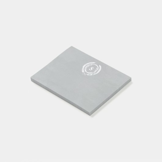 Gray Distress Laurel Monogram Post-it® Notes (Schuin)