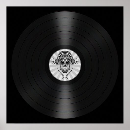 Gray Dj Sugar Skull op vinyl Record Graphic Poster (Voorkant)