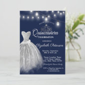 Gray Dress Navy Blue Quinceañera Kaart (Staand voorkant)