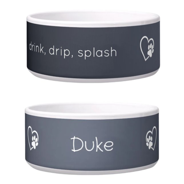 Gray 'drink drip splash' Dog Name Bowl Voerbakje (Creator heeft geüpload)