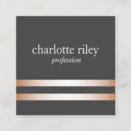 Gray | Dubbele goudstrepen met Roos stijlvol Vierkante Visitekaartje