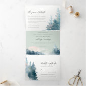 GRAY DUSKY BLUE MOUNTAINS PINE WATERVERF WEDDING DRIELUIK UITNODIGING (Binnen)