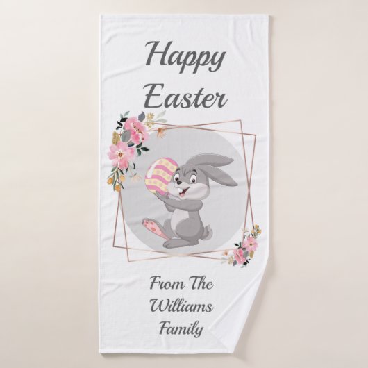 Gray Easter Bunny Personalized Bath Towel Badhanddoek (Badhanddoek)