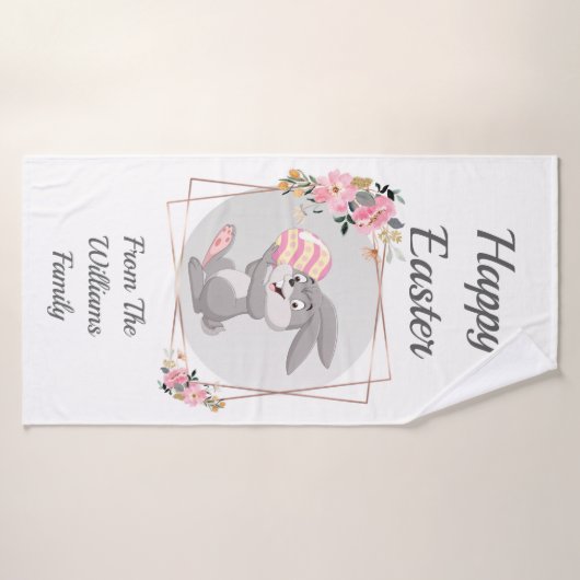 Gray Easter Bunny Personalized Bath Towel Badhanddoek (Badhanddoek)