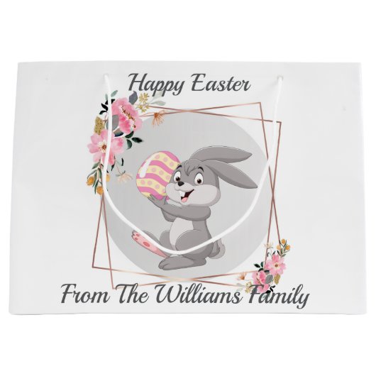 Gray Easter Bunny Personalized Gift Bag Groot Cadeauzakje (Voorkant)