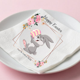 Gray Easter Bunny Personalized Paper Napkin Servet
