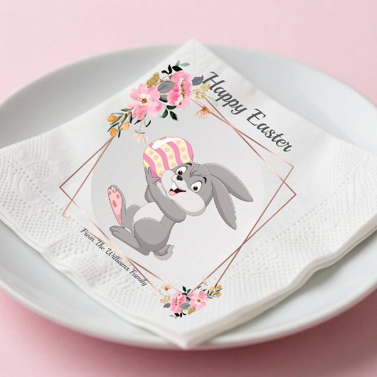 Gray Easter Bunny Personalized Paper Napkin Servet