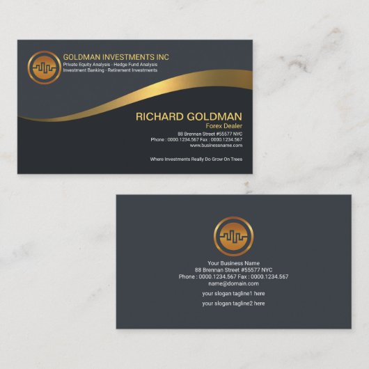 Gray Elegance Simple Gold Wave Forex-handelaar Visitekaartje (Voorkant / Achterkant)
