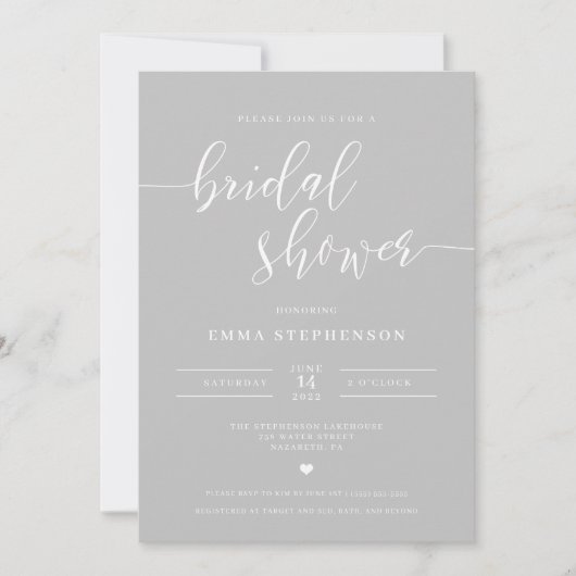 Gray Elegant Bridal Shower Invitation Kaart (Voorkant)