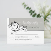 Gray Elegant Calligraphy Wedding RSVP Kaart (Staand voorkant)
