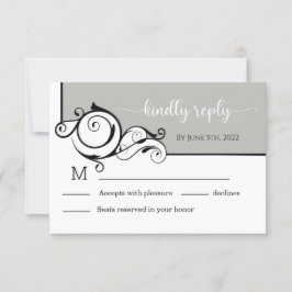 Gray Elegant Calligraphy Wedding RSVP Kaart