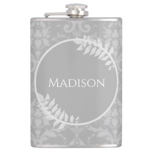 Gray Elegant Damask Flask Heupfles