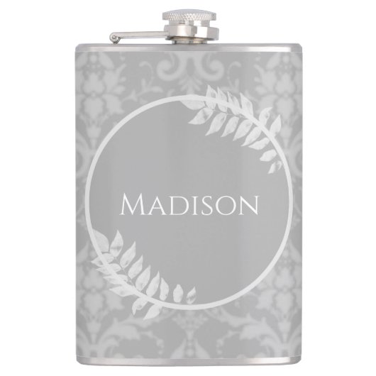 Gray Elegant Damask Flask Heupfles (Voorkant)