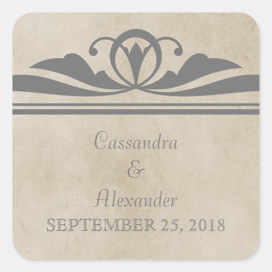 Gray Elegant Deco Wedding Stickers (Voorkant)