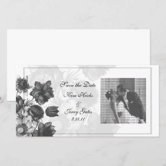 Gray Elegant Flower Wedding Photo Cards Save The Date (Voorkant / Achterkant)