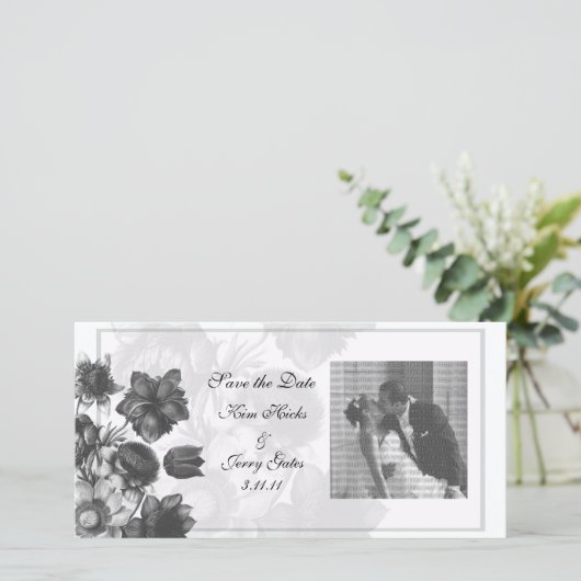 Gray Elegant Flower Wedding Photo Cards Save The Date (Staand voorkant)