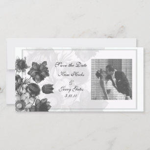Gray Elegant Flower Wedding Photo Cards Save The Date