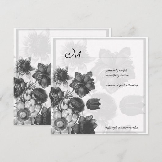 Gray Elegant Flower Wedding RSVP-kaarten Kaart (Voorkant / Achterkant)